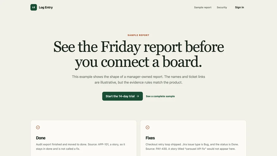 Log Entry product screenshot