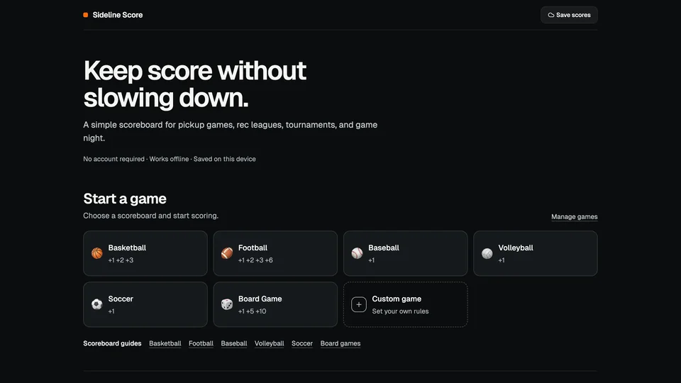 Sideline Score product screenshot