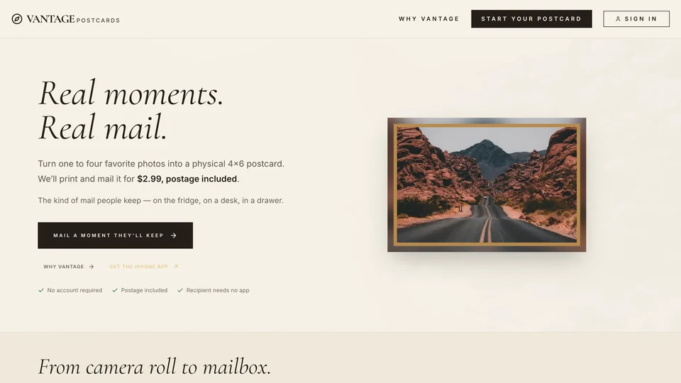 Vantage Postcards product screenshot